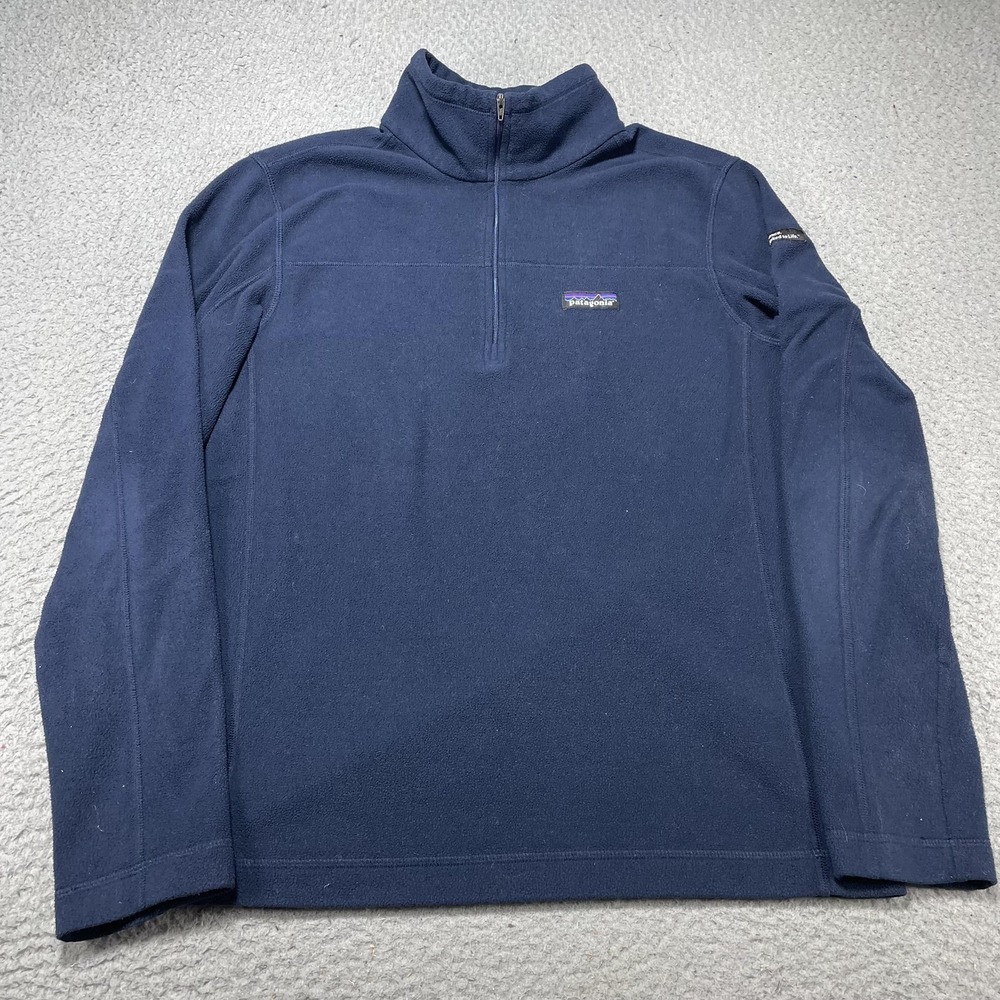 Patagonia Sweater Mens Small Blue Fleece 1/4 Zip Mock Neck Pullover 3M Logo